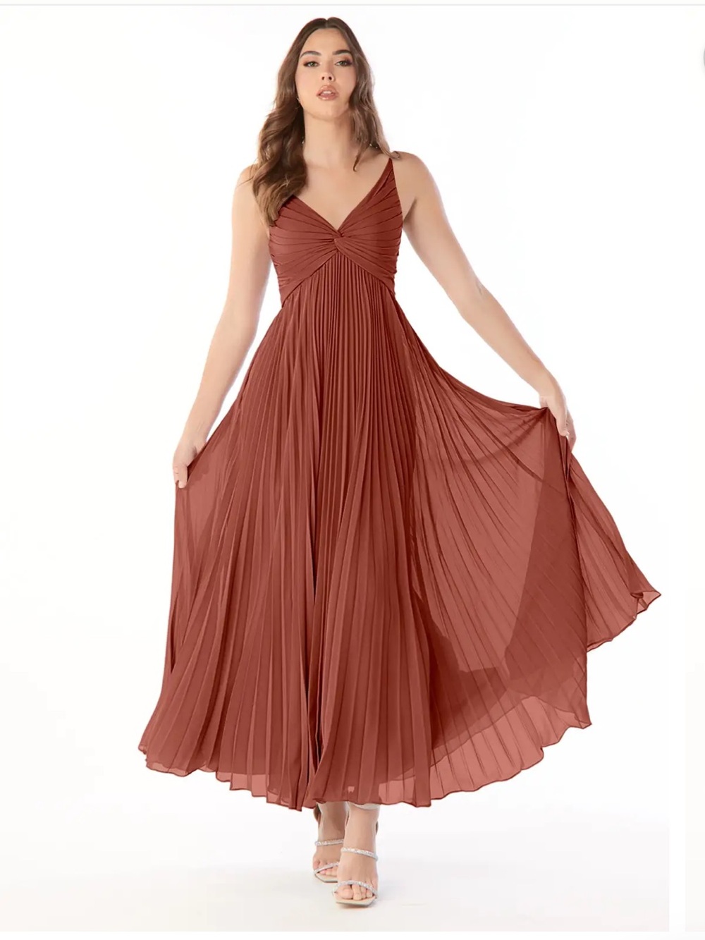 Azazie Raychelle Women’s Pleated Rust Bridesmaid Dress Size A12 - Picture 2 of 6